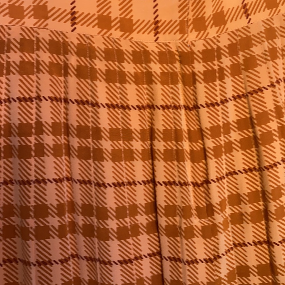 High waist preppy orange plaid pleated midi skirt - Picture 14 of 16